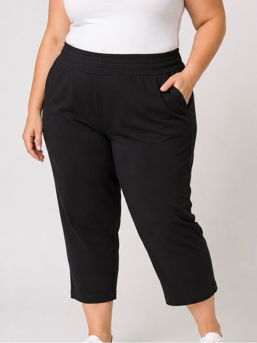 Belle by Kim Gravel Regular French Terry Yacht  Cropped Pants Black. 4X ,A721092